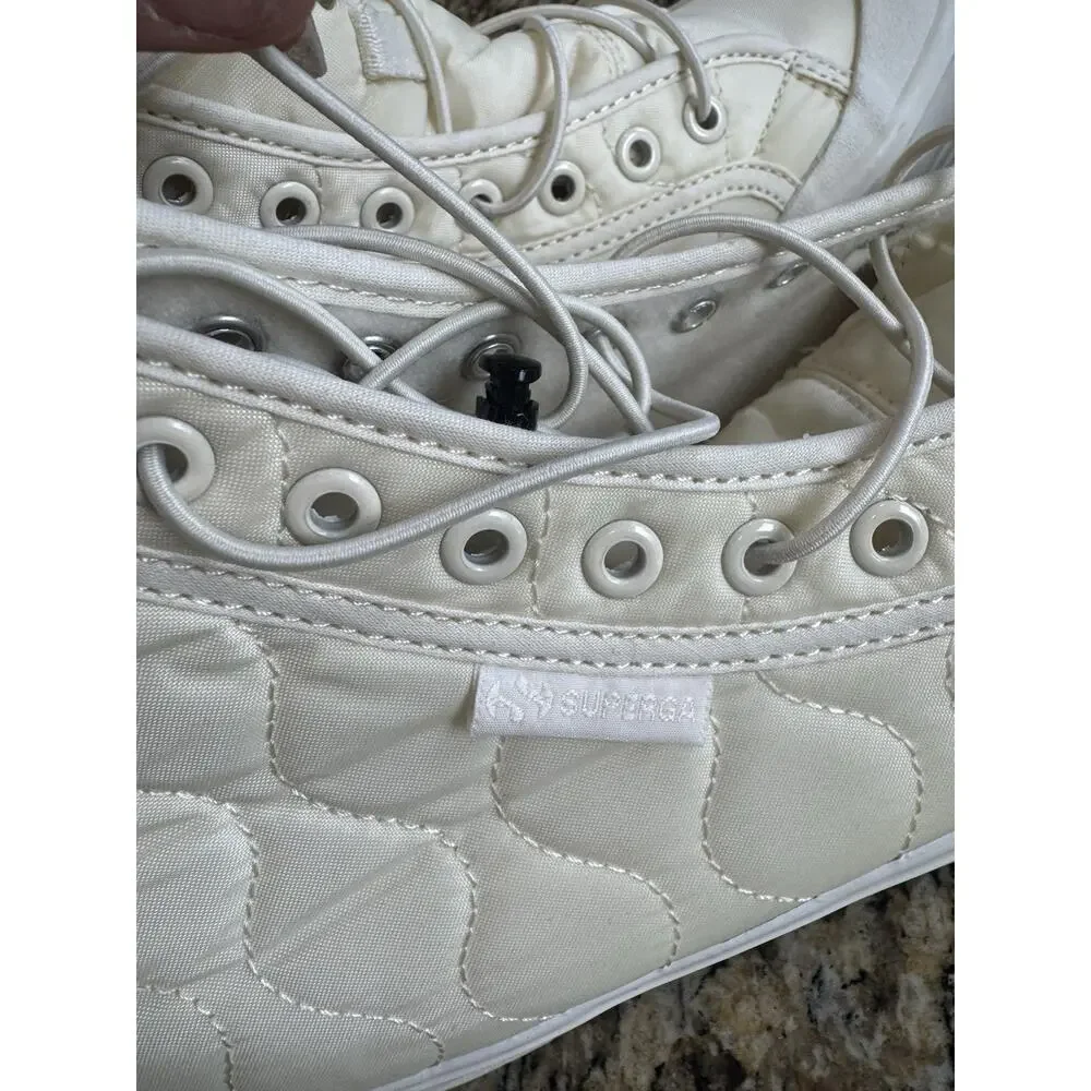Superga 2644 Alpina Quilted Nylon Sneaker Boots Beige Ivory Fleece Women 8 New